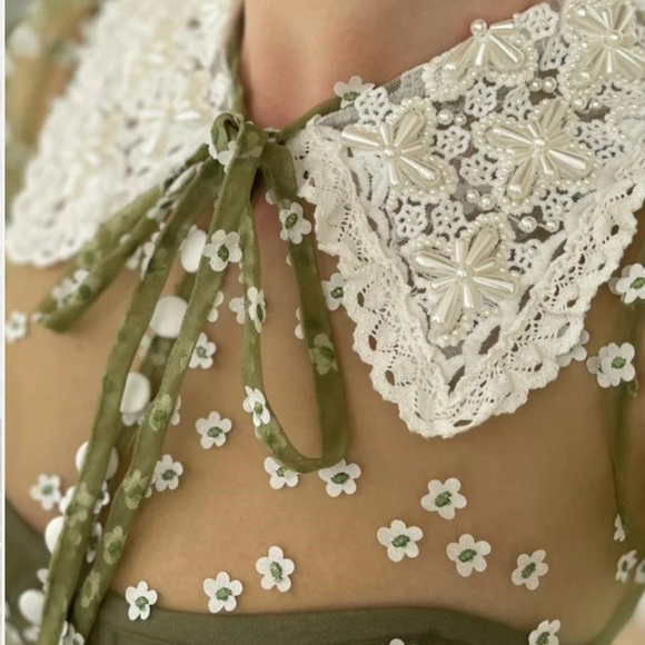 Elegant Olive Green Floral Lace Dress - Picture 4 of 9